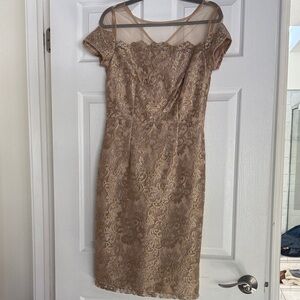 JS Collections Lace Midi Dress in Gold